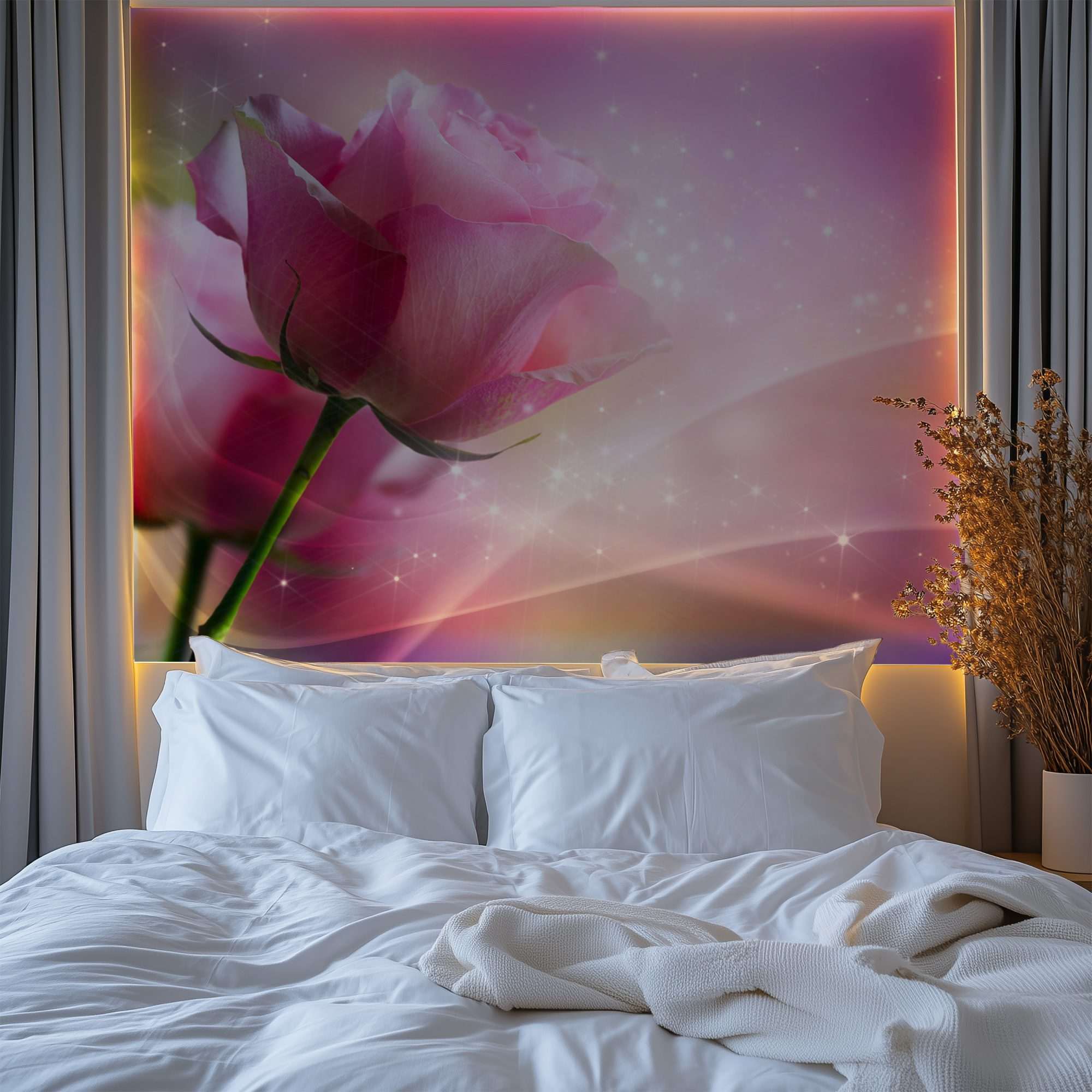 Fotobehang Roze Roos met Lichtgolven