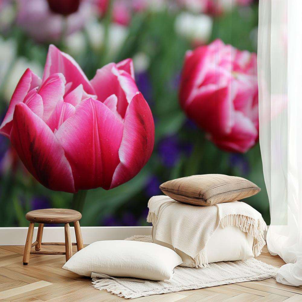 Fotobehang Roze Tulpen in Bloei