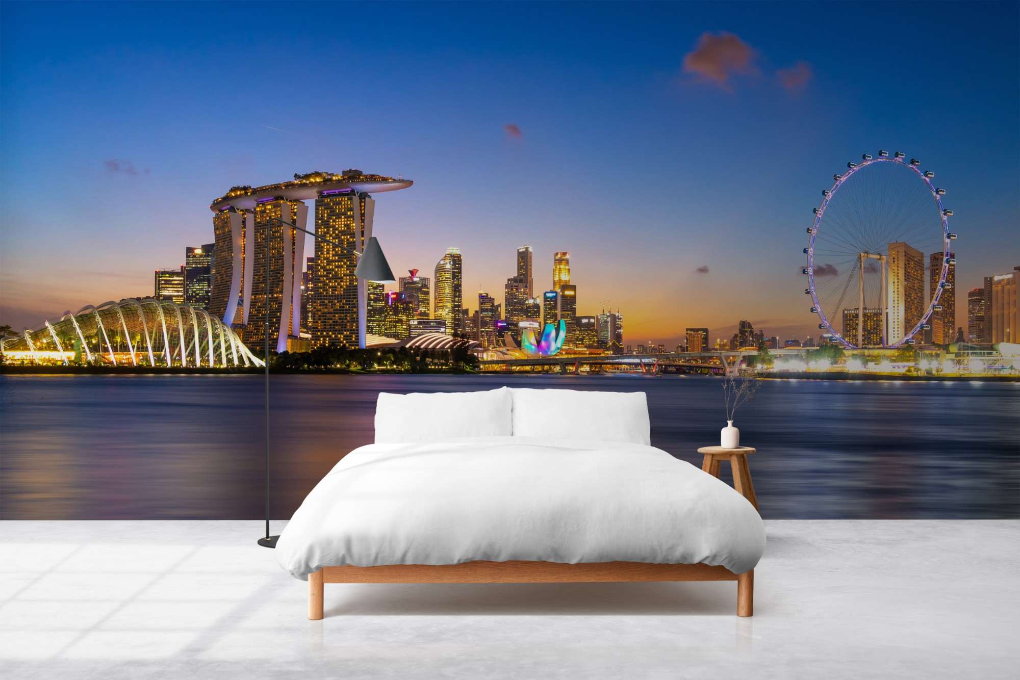 Fotobehang Skyline Singapore Marina Bay bij Avond