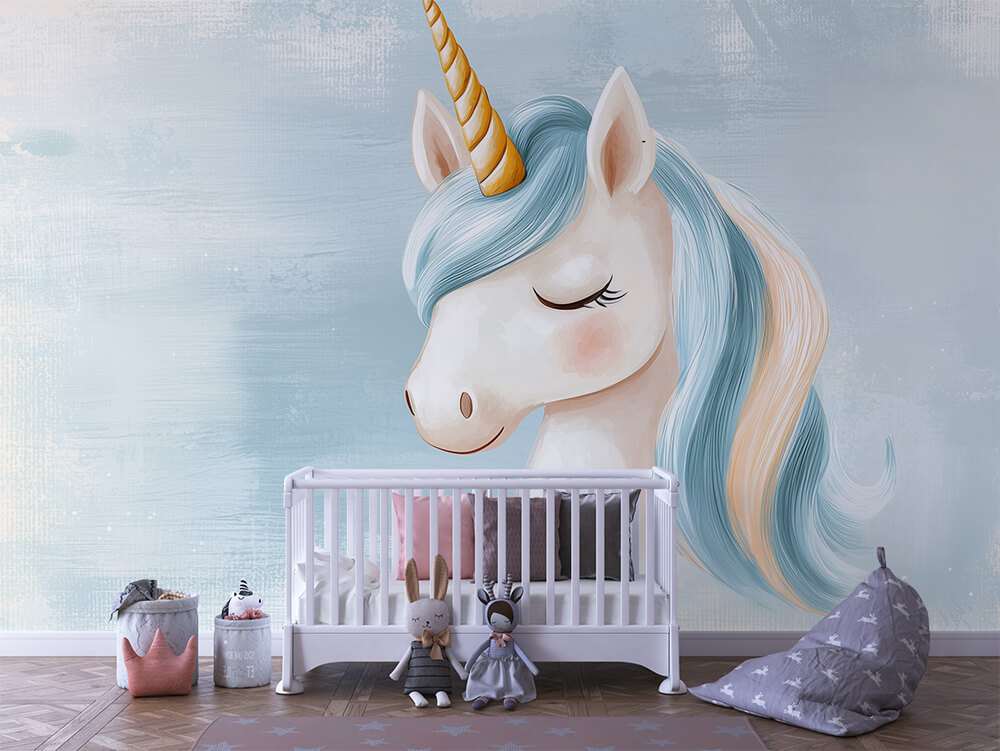 Eenhoorn Portret in Pastelkleuren – Fotobehang Kinderkamer