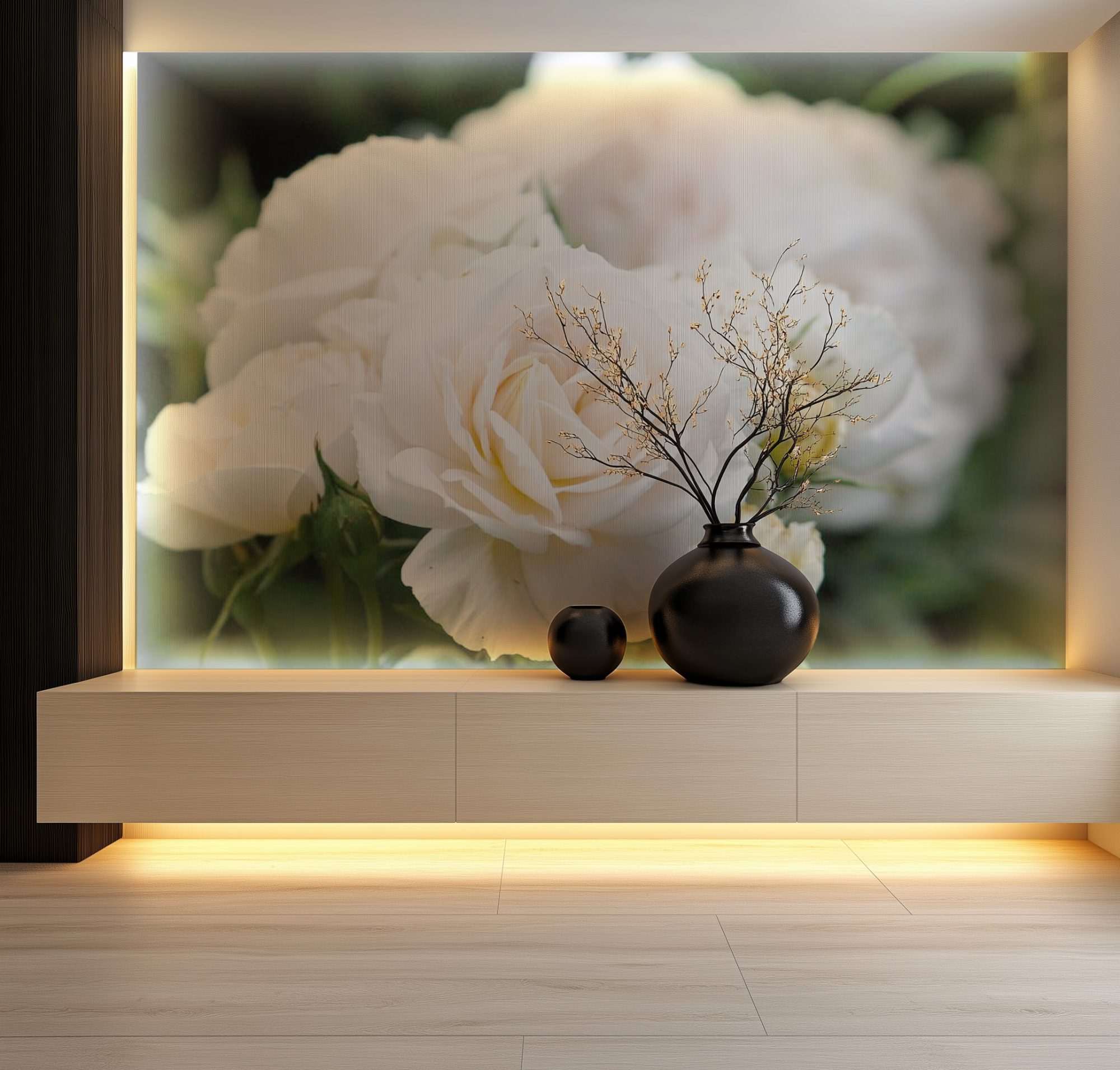Fotobehang Witte Rozen Close-up