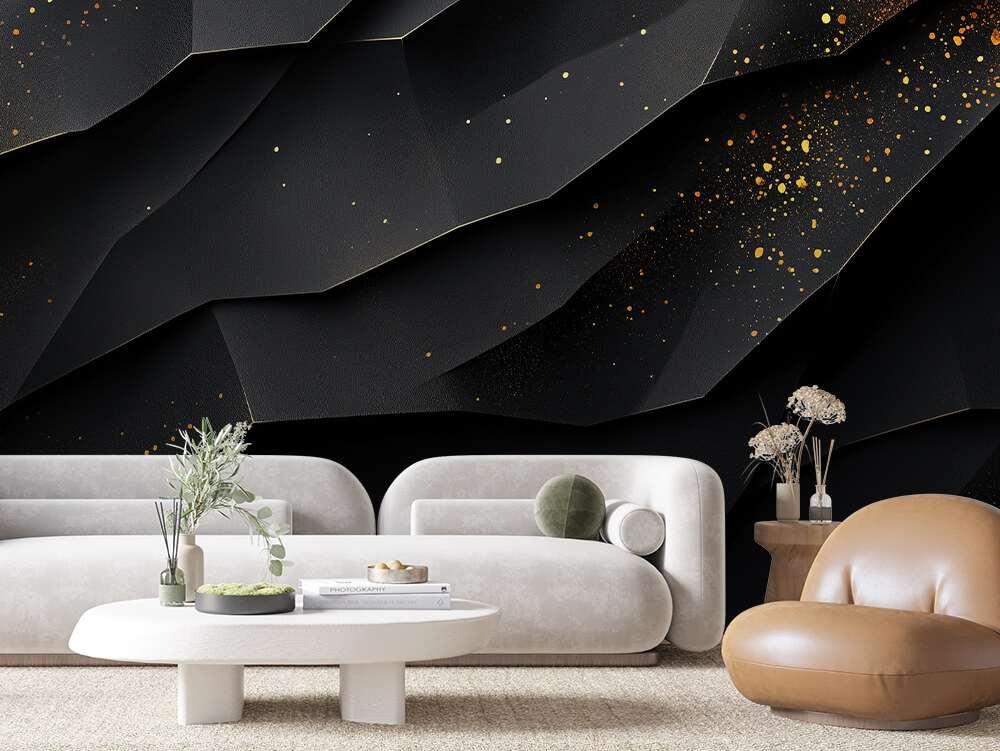 Fotobehang Zwart Abstract Gouden Deeltjes
