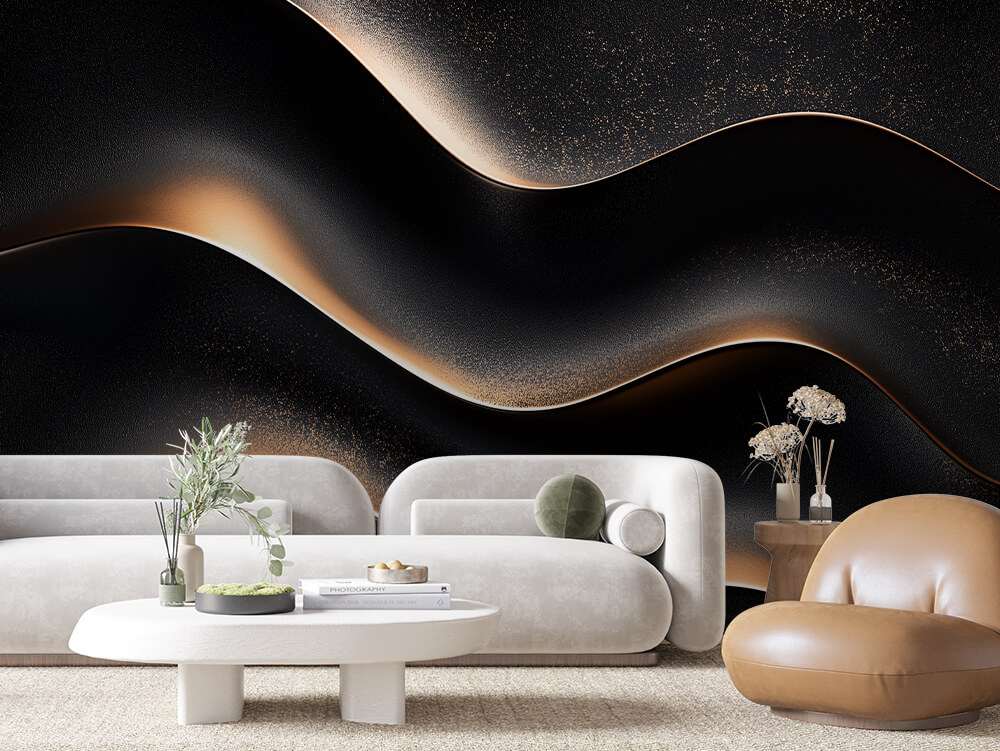 Fotobehang Zwart Gouden Golfpatroon