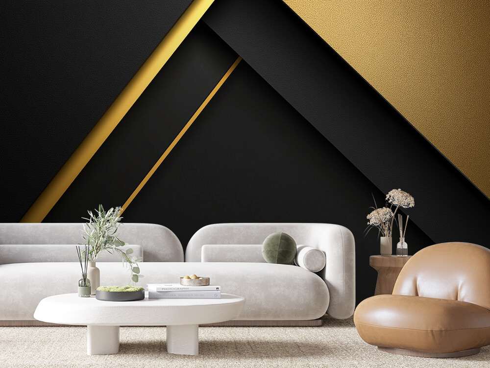 Fotobehang Zwart Gouden Minimalistische Lijnen