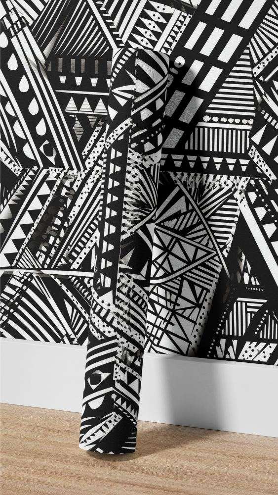 Fotobehang Zwart Wit Tribal Geometrisch Patroon