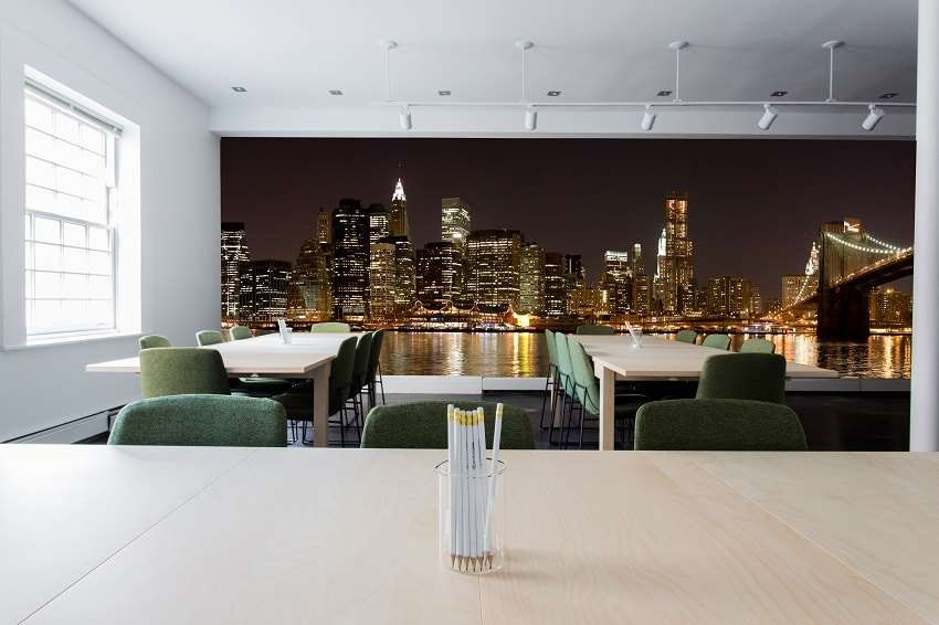 Fotobehang Panorama van de Skyline van New York bij Nacht