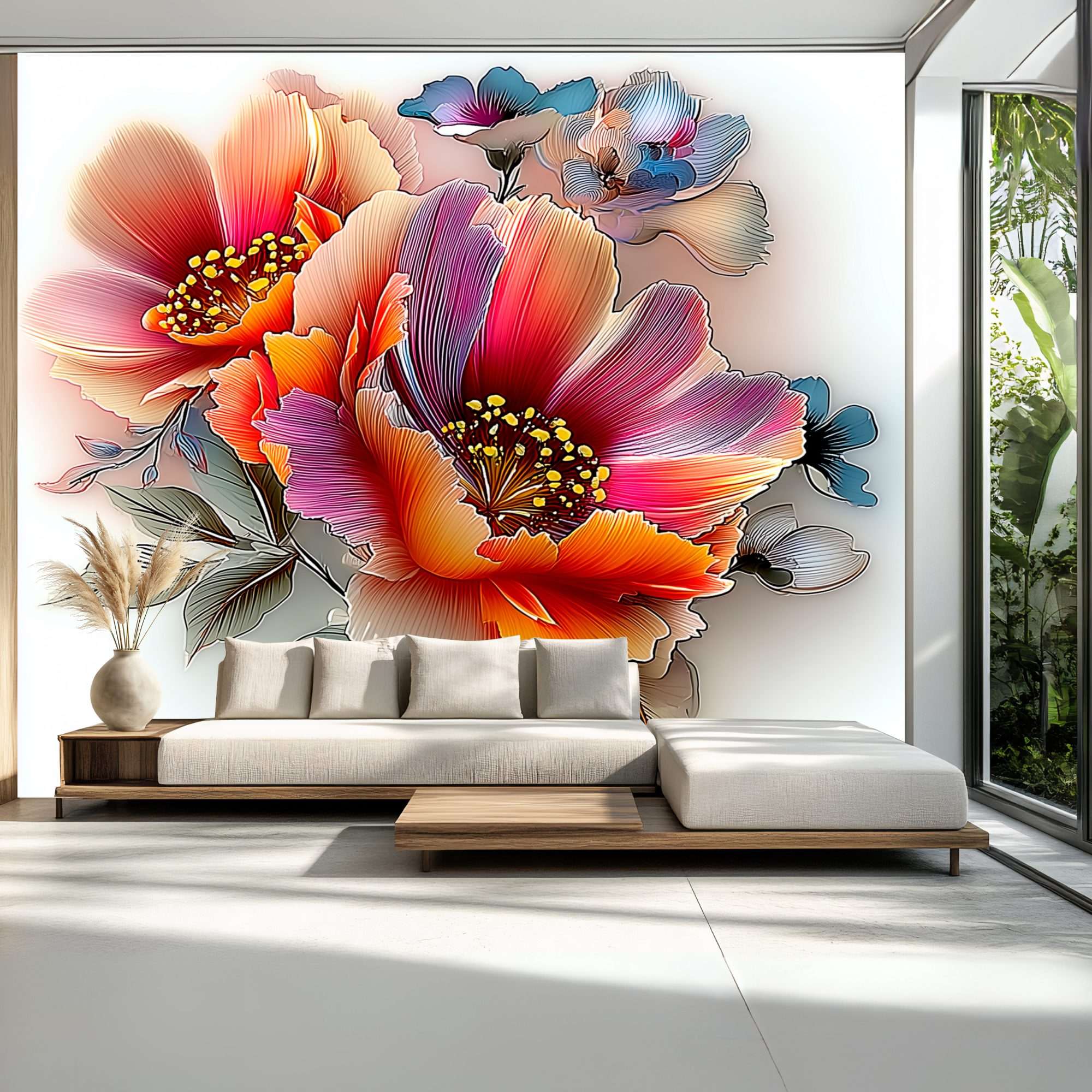 Fotobehang Artistieke Bloemen Pastel en Oranje