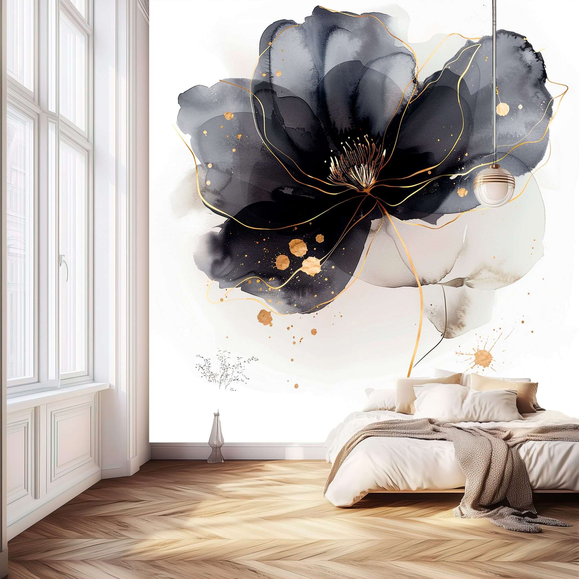 Fotobehang Donkere Bloem met Gouden Details