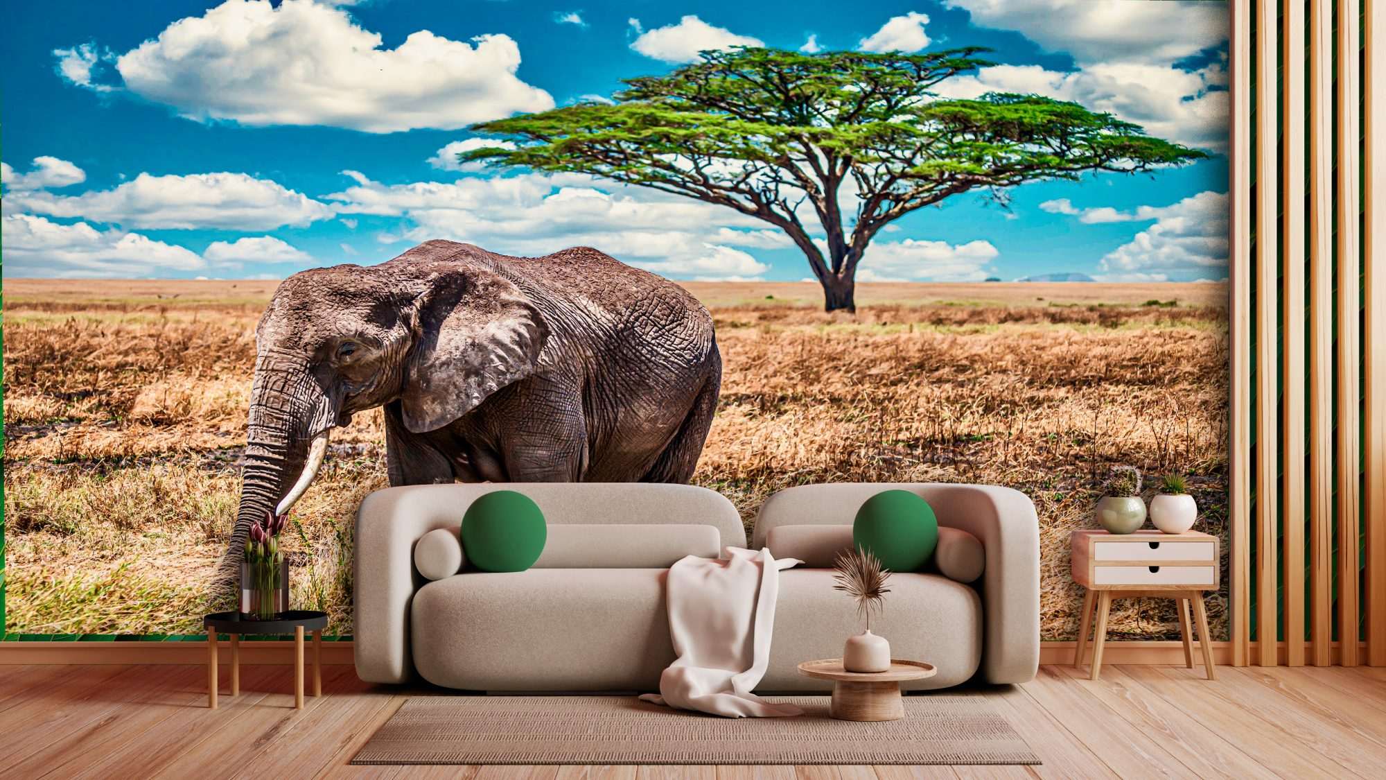 Fotomuur Olifant Savanne met Boom
