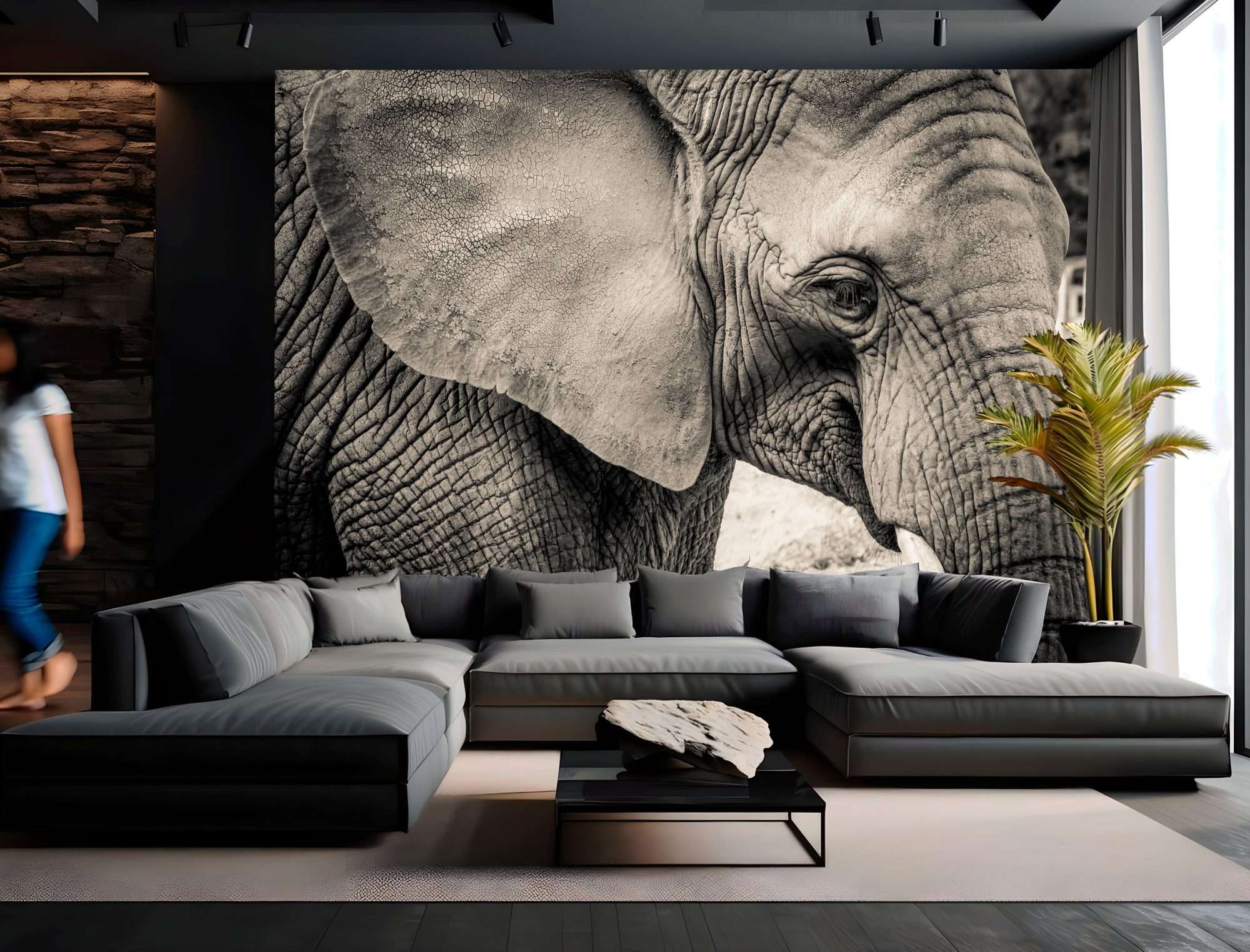 Fotobehang Olifant Zwart-Wit Close-up