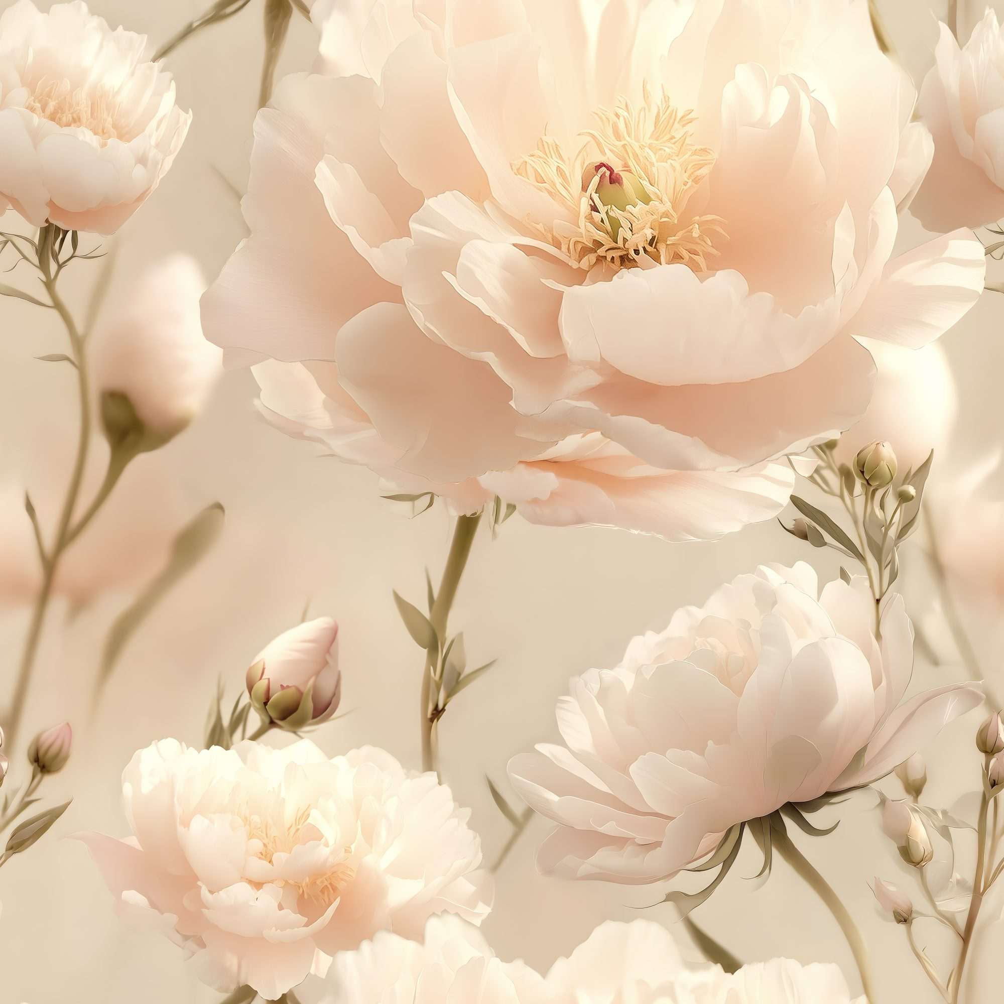 Fotobehang Zachte Crème Bloemen Pastel - Afbeelding 2