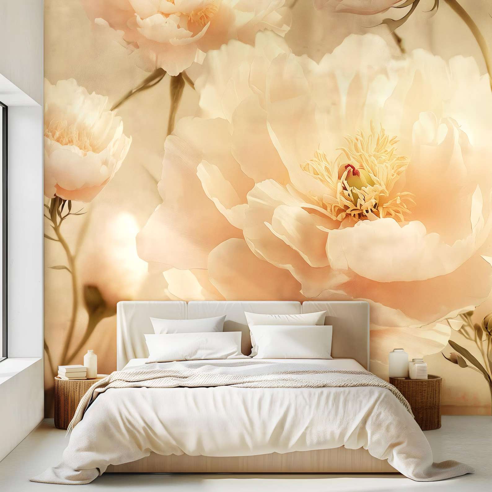 Fotobehang Zachte Crème Bloemen Pastel