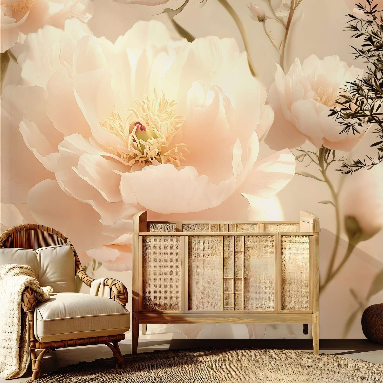 Fotobehang Zachte Crème Bloemen Pastel - Afbeelding 3