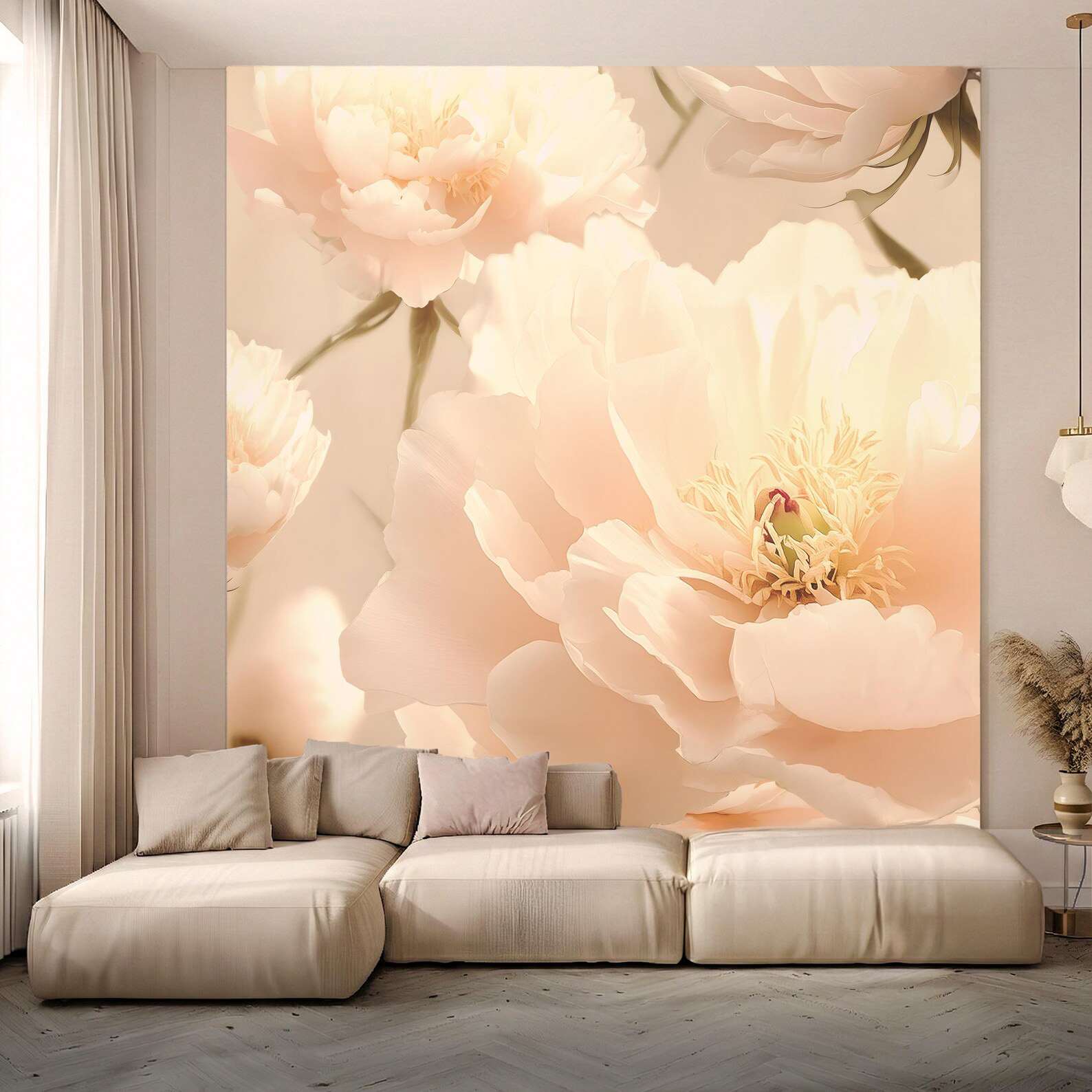 Fotobehang Zachte Crème Bloemen Pastel - Afbeelding 4