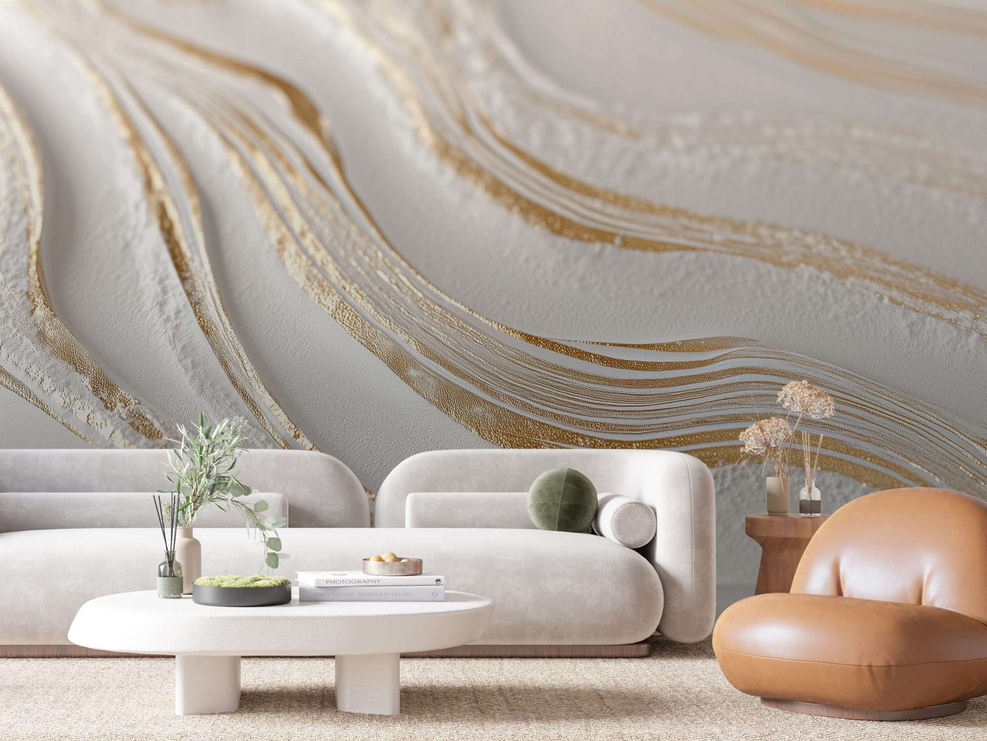 Fotobehang Abstract Goud Witte Reliëfstructuur
