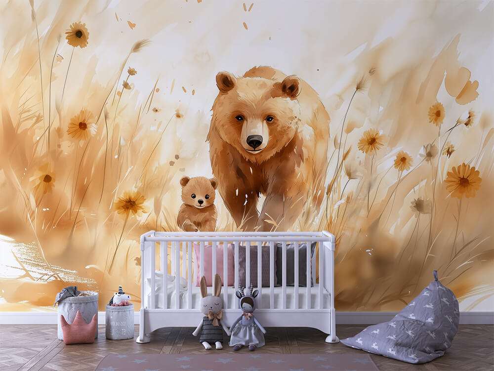 Fotobehang Berenfamilie in Zachte Tinten voor de Kinderkamer