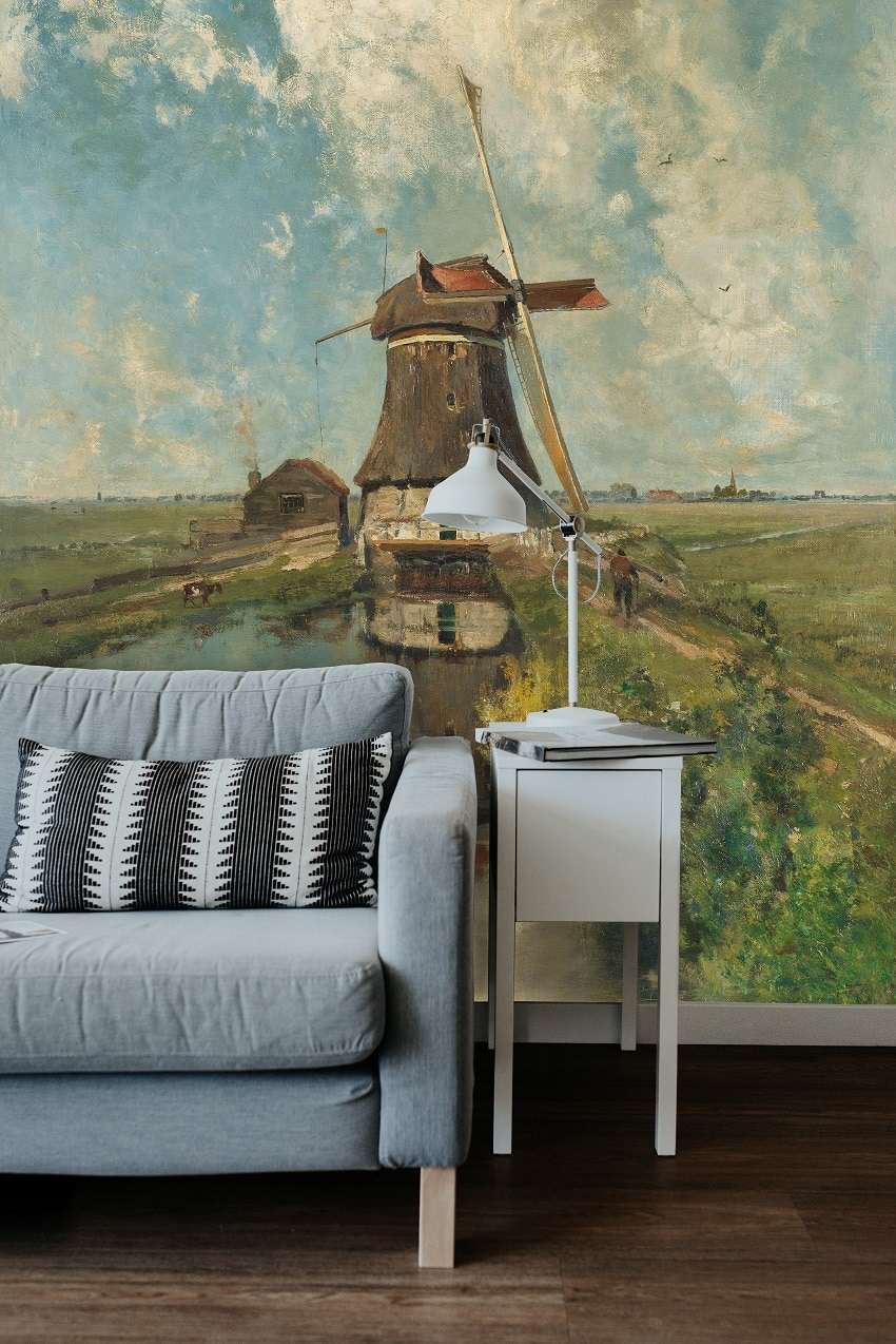 Fotobehang Een Molen aan een Poldervaart van Constant Gabriël uit het Rijksmuseum