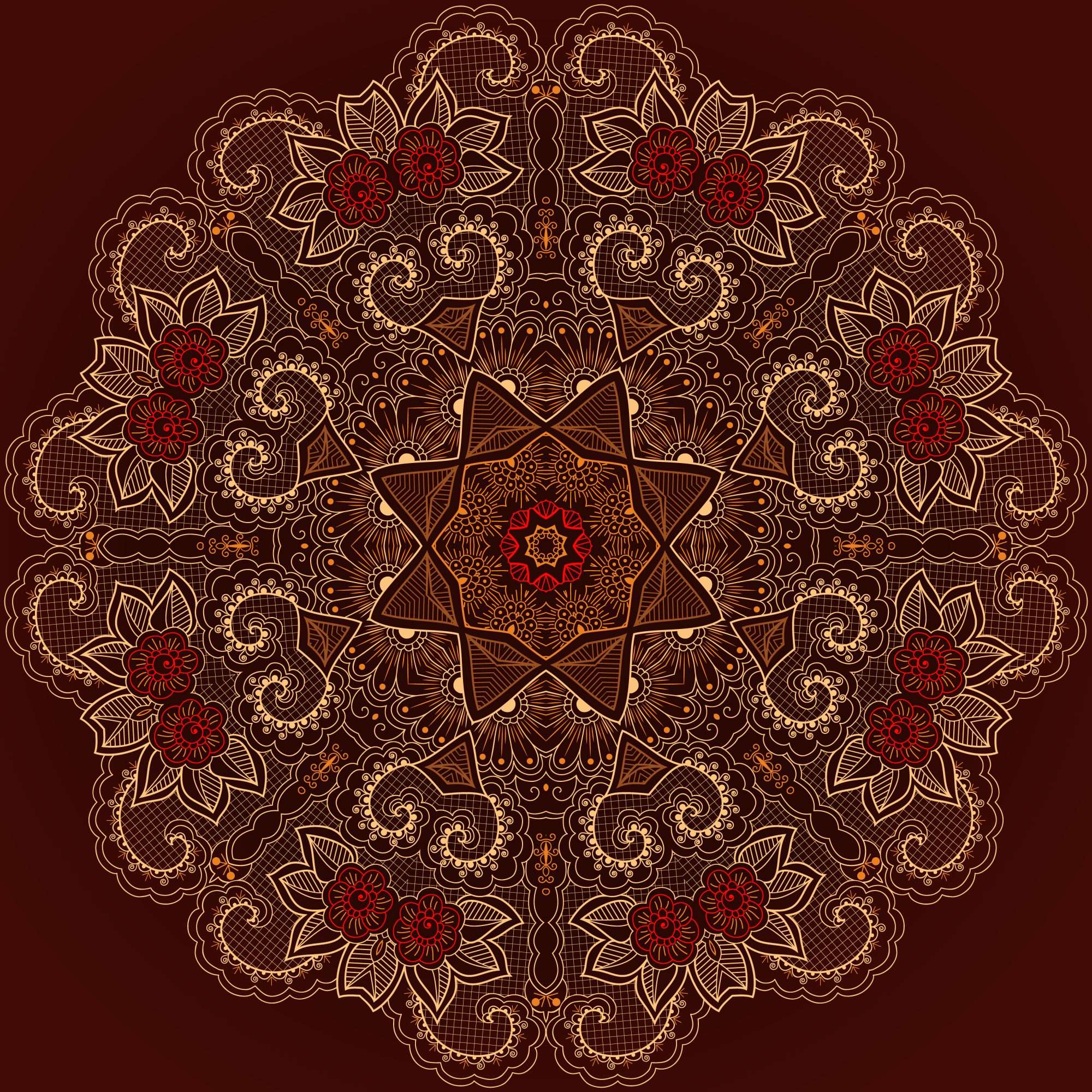 Fotobehang Rode Boho Mandala met Oosters Ornament - Afbeelding 2