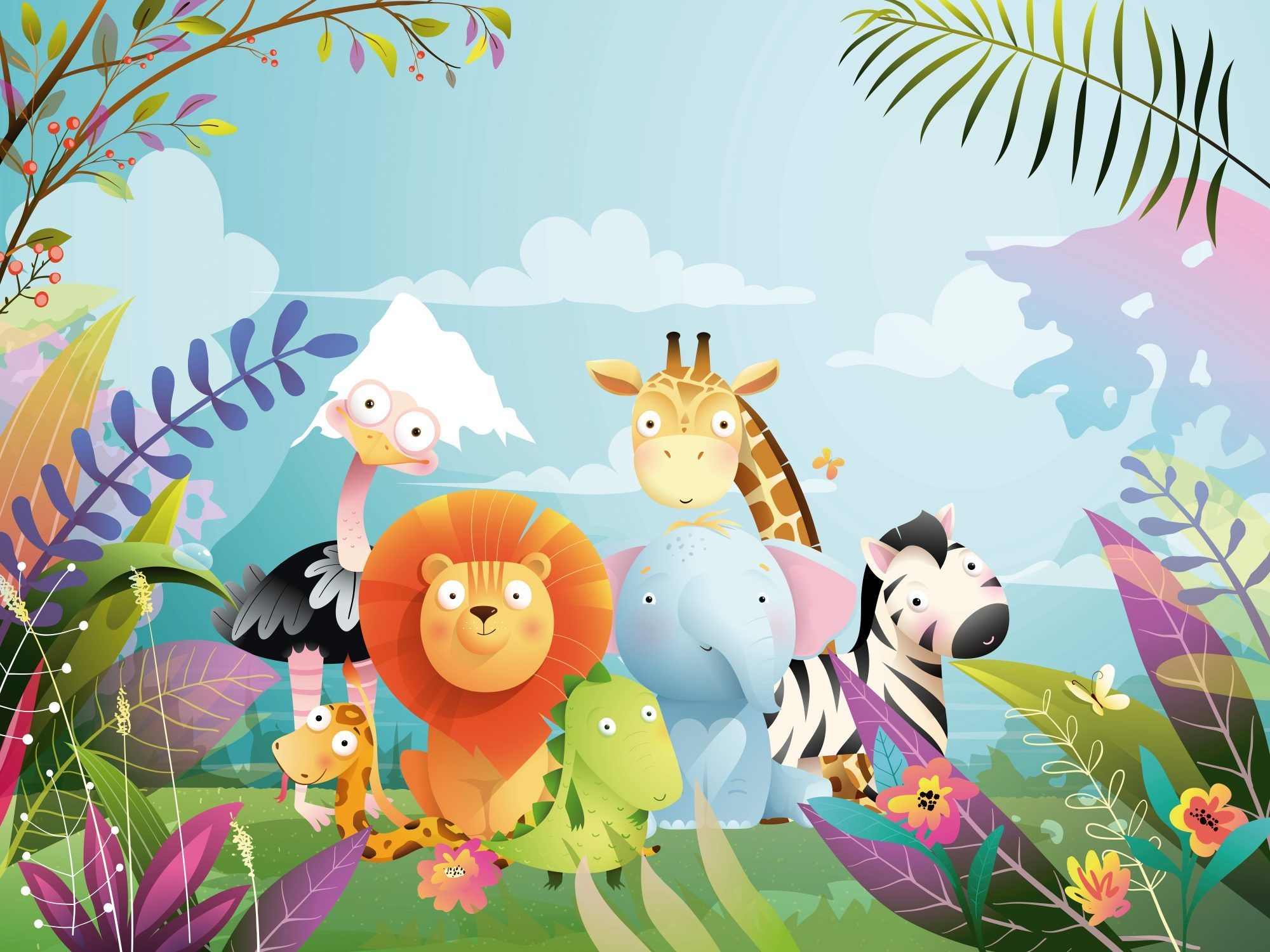 Fotobehang Vrolijke Jungle Dieren - Afbeelding 2