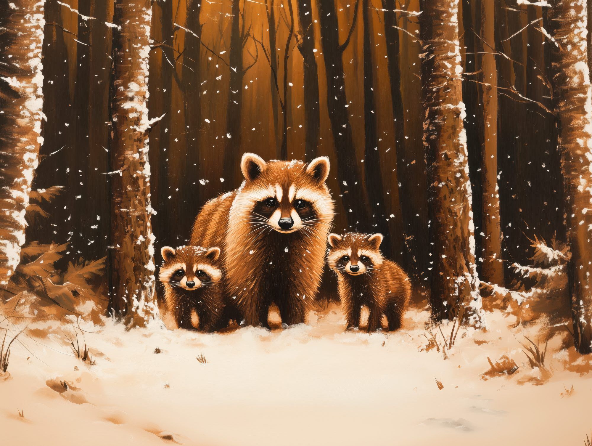 Fotobehang Wasbeerfamilie in het Bos voor de Kinderkamer - Afbeelding 2