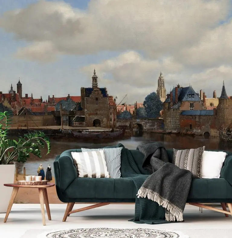 Fotobehang Gezicht op Delft van Johannes Vermeer uit het Rijksmuseum
