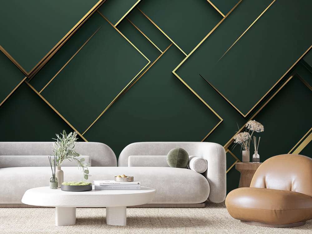 Fotobehang Groen Gouden Geometrisch Patroon