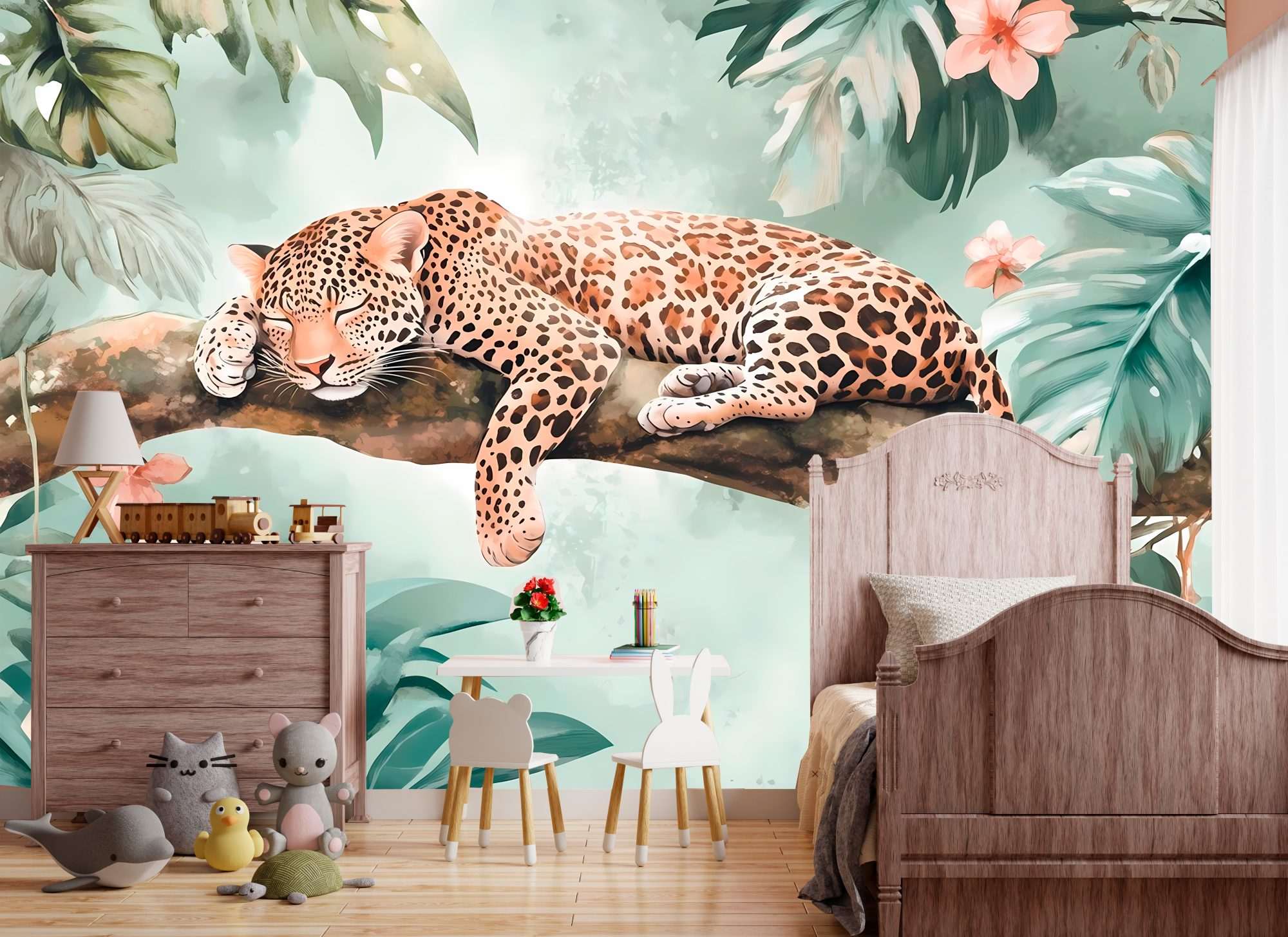 Fotobehang Slapende Luipaard in de Jungle