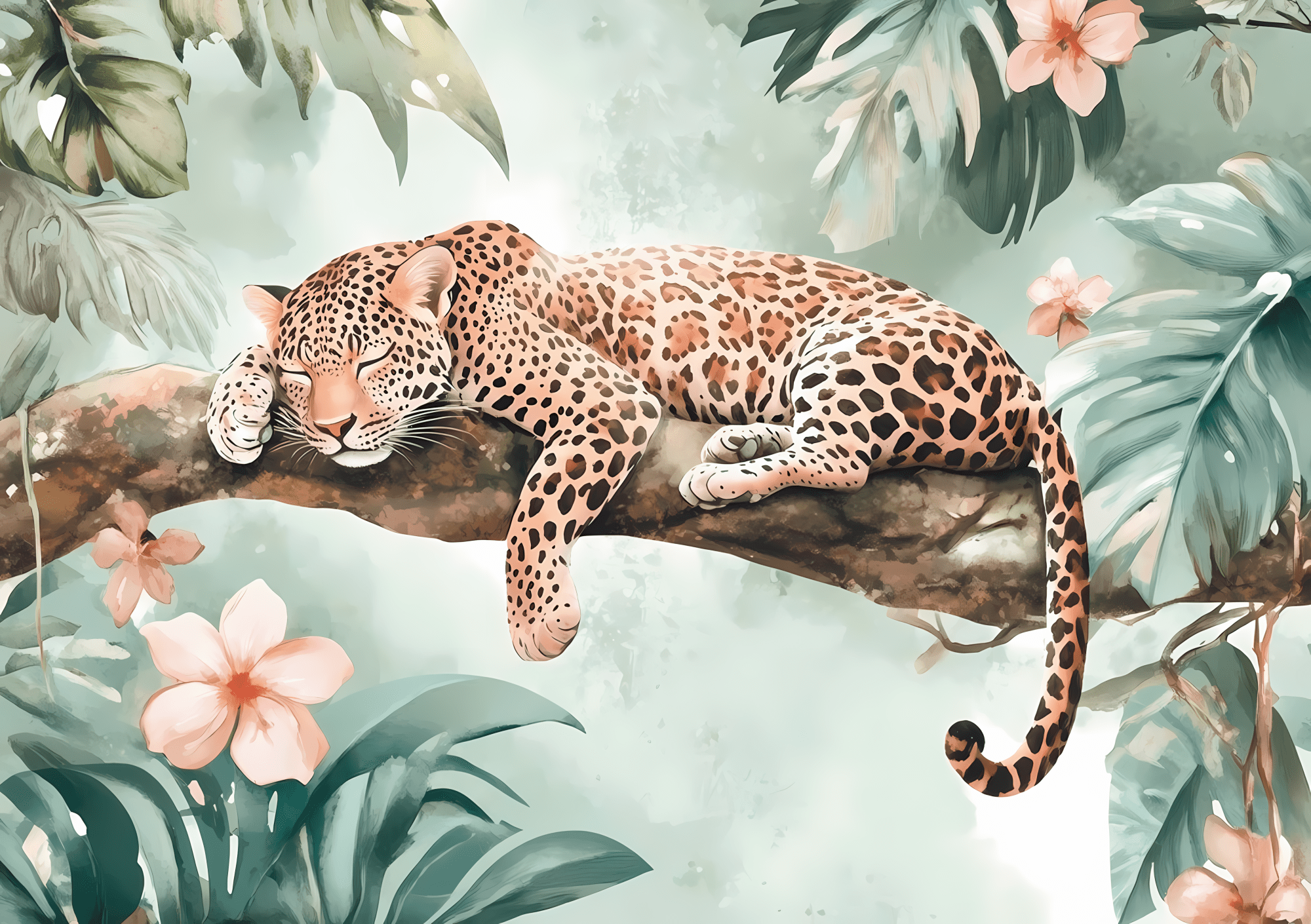 Fotobehang Slapende Luipaard in de Jungle - Afbeelding 2