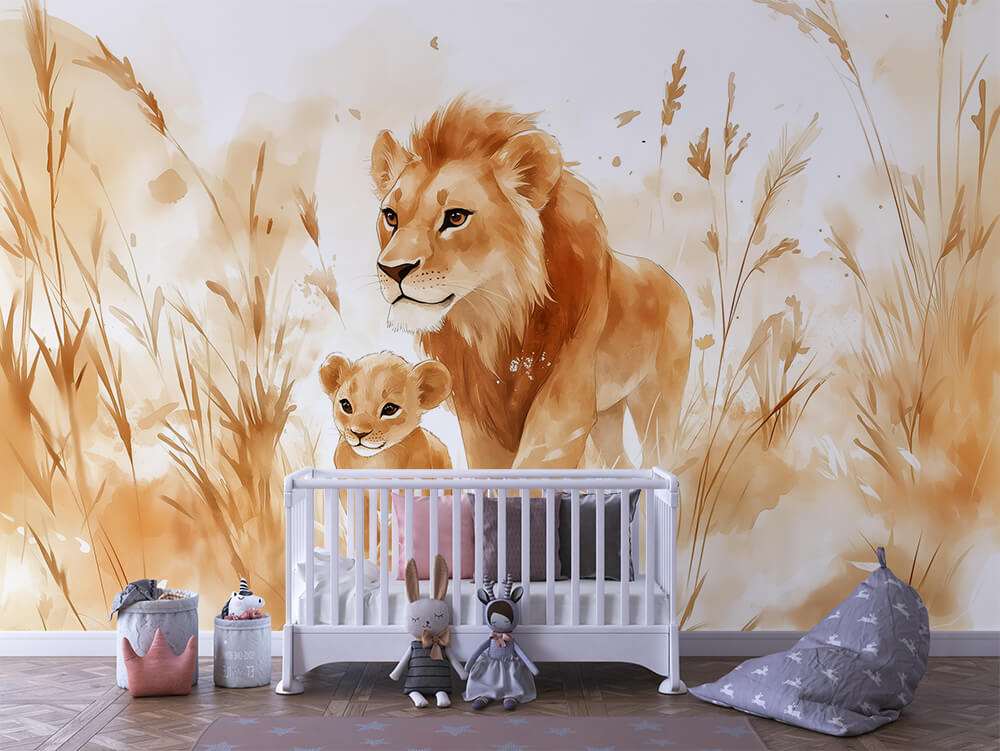Fotobehang Leeuw en Welp Safari voor de Kinderkamer