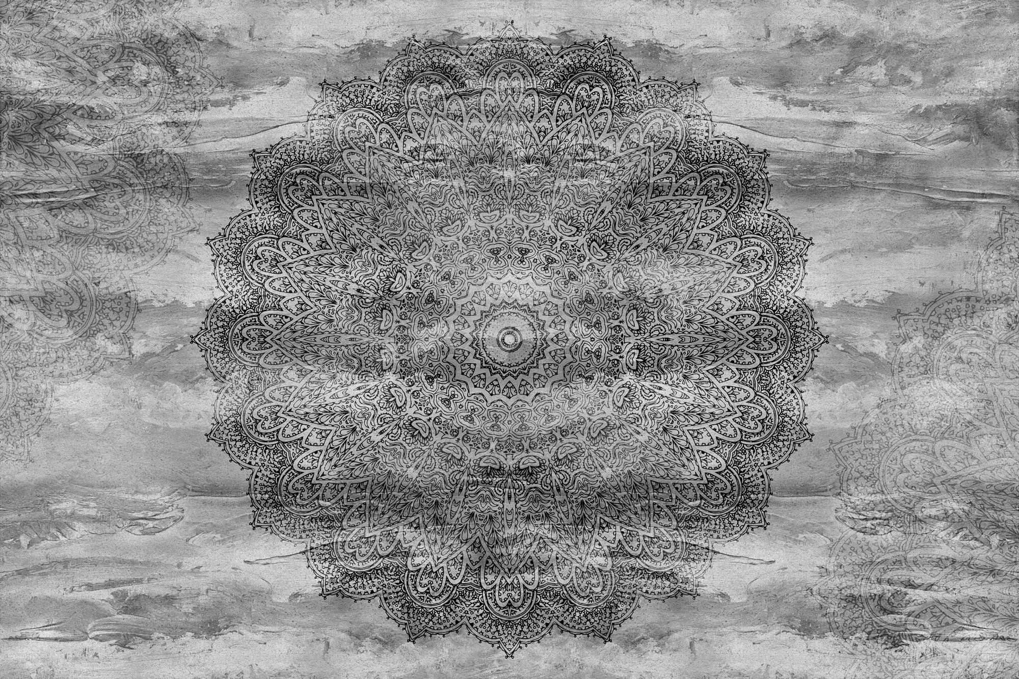 Fotobehang Mandala Grijs met Betonlook - Afbeelding 2