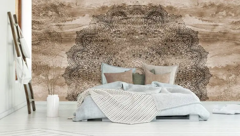 Fotobehang Mandala Sepia met Houtstructuur - Afbeelding 3