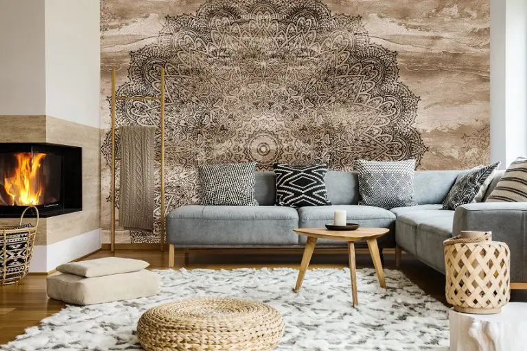 Fotobehang Mandala Sepia met Houtstructuur