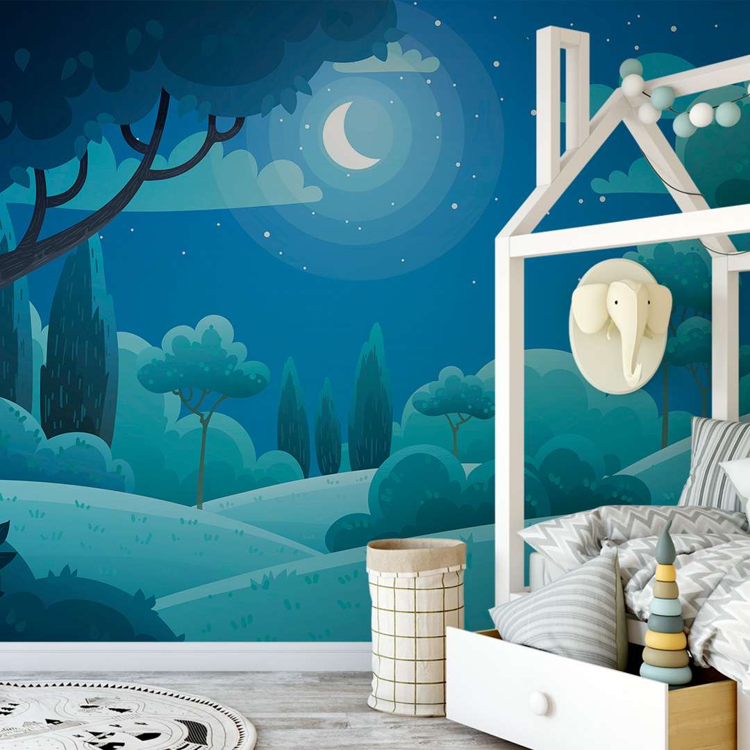 Fotobehang Nachtlandschap met Maan voor de Kinderkamer