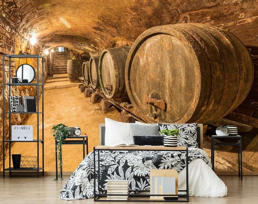 Fotobehang Wijnkelder met Houten Wijnvaten