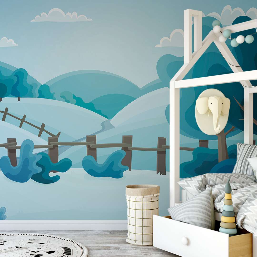 Fotobehang Rustig Landschap met Hek voor de Kinderkamer