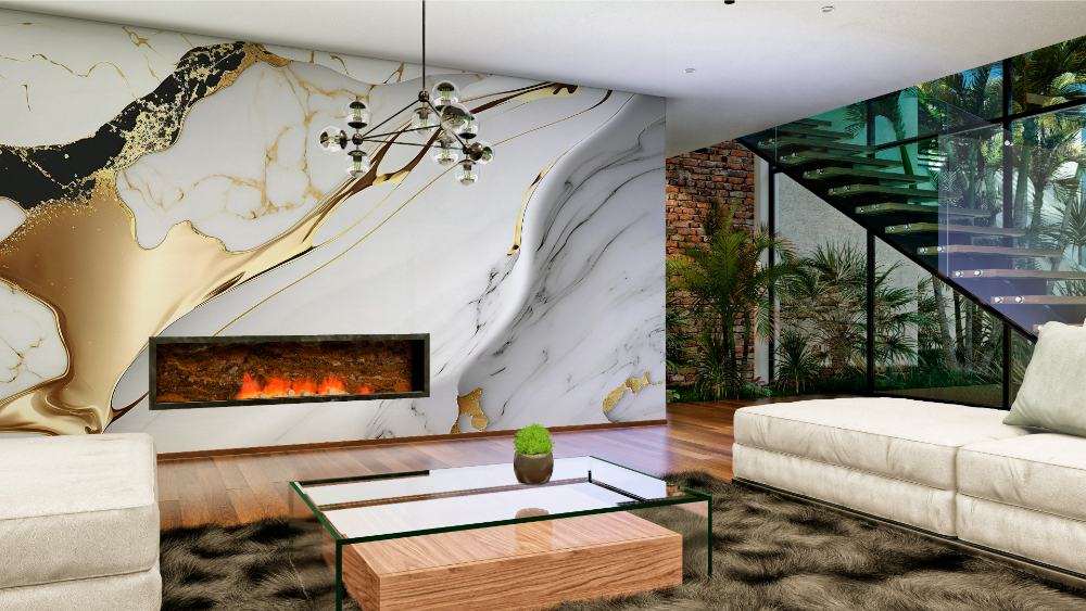 Fotobehang Wit Marmer met Gouden Aders en Luxe Goudaccenten