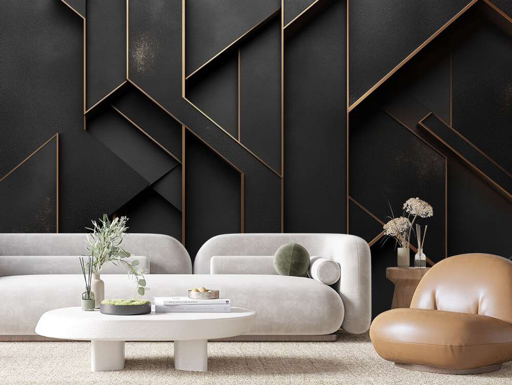 Fotobehang Zwart Gouden Art Deco Lijnen