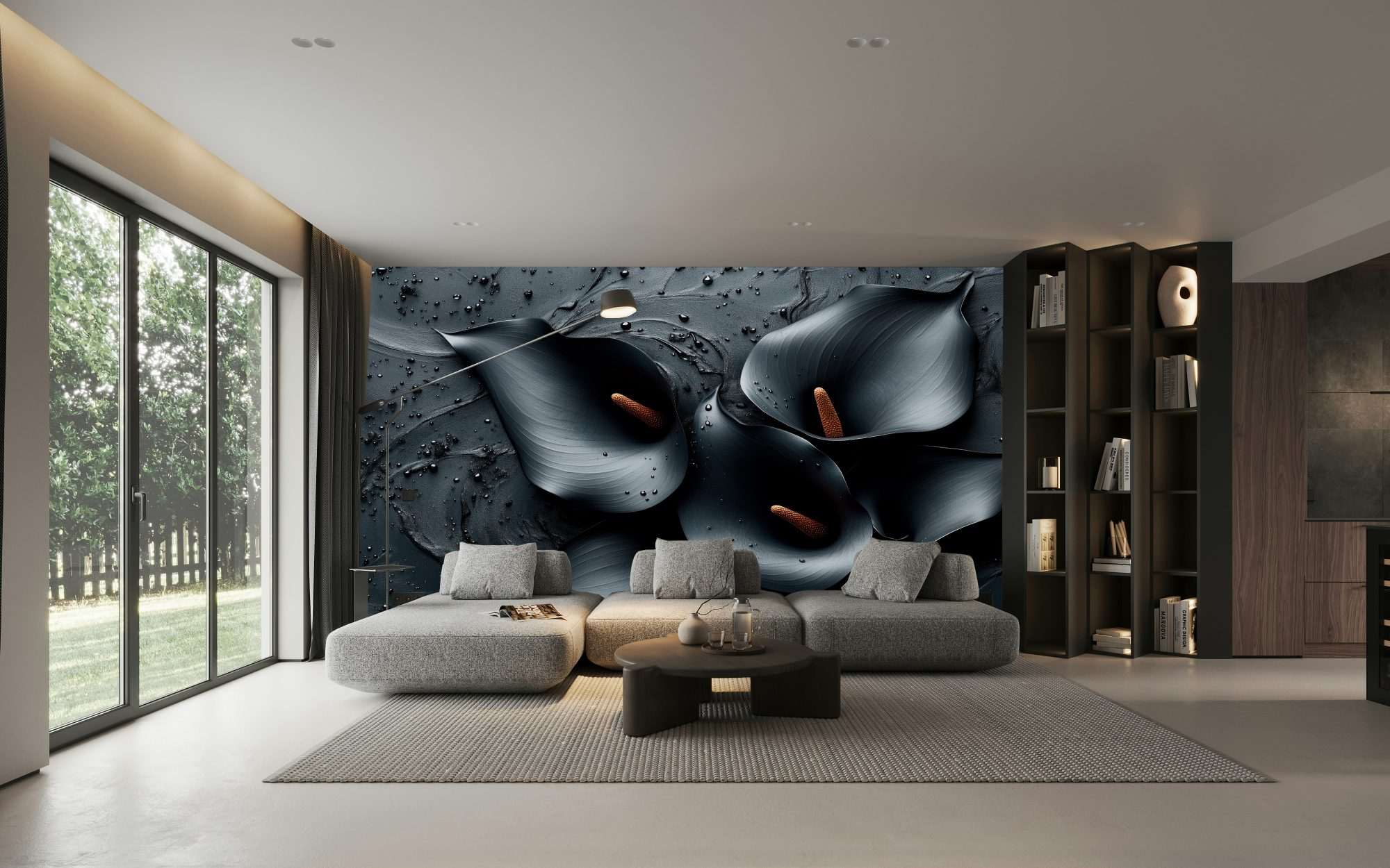 Fotobehang Zwarte Calla Lelies Donkere Bloemenkunst