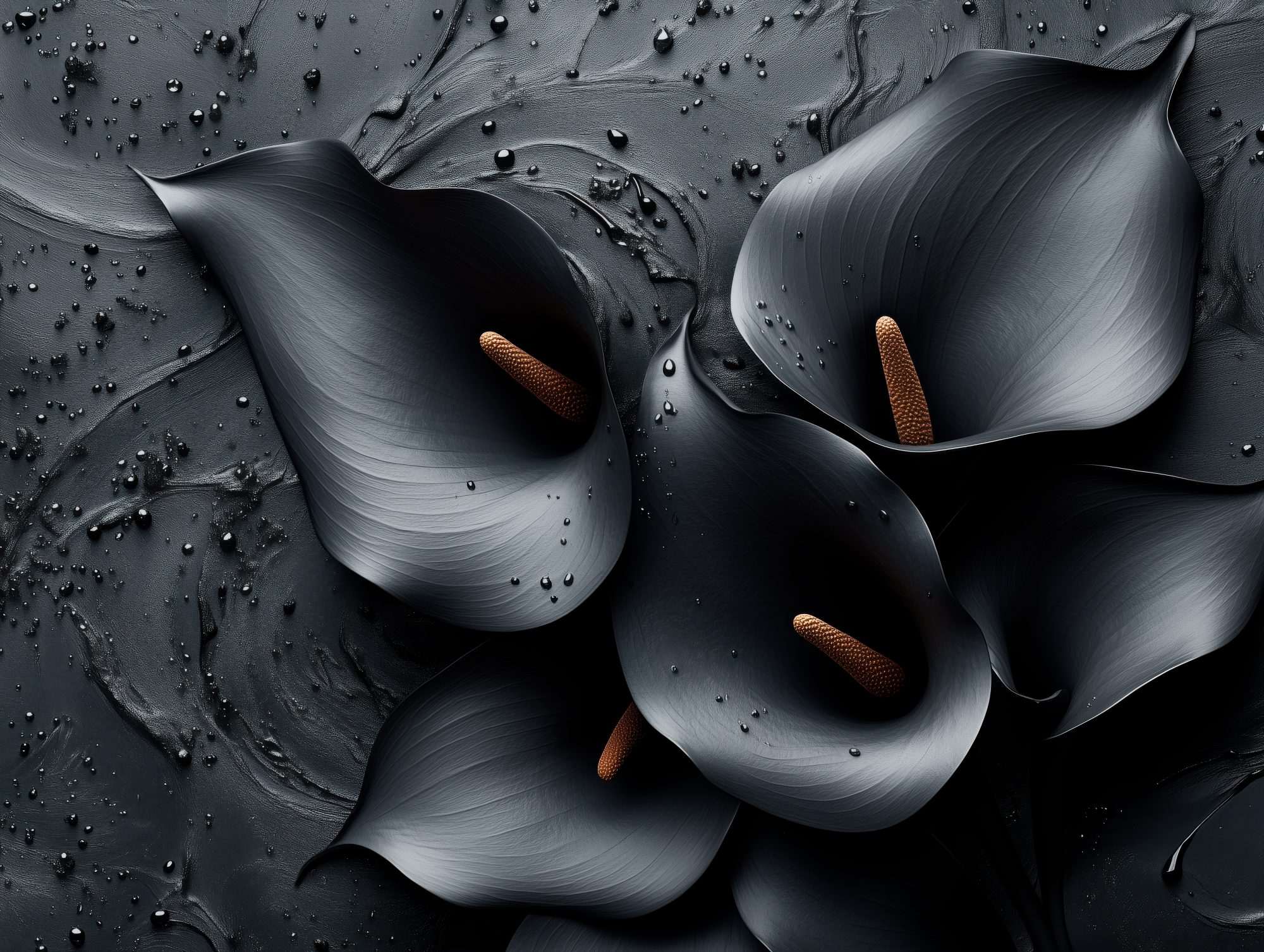 Fotobehang Zwarte Calla Lelies Donkere Bloemenkunst - Afbeelding 2